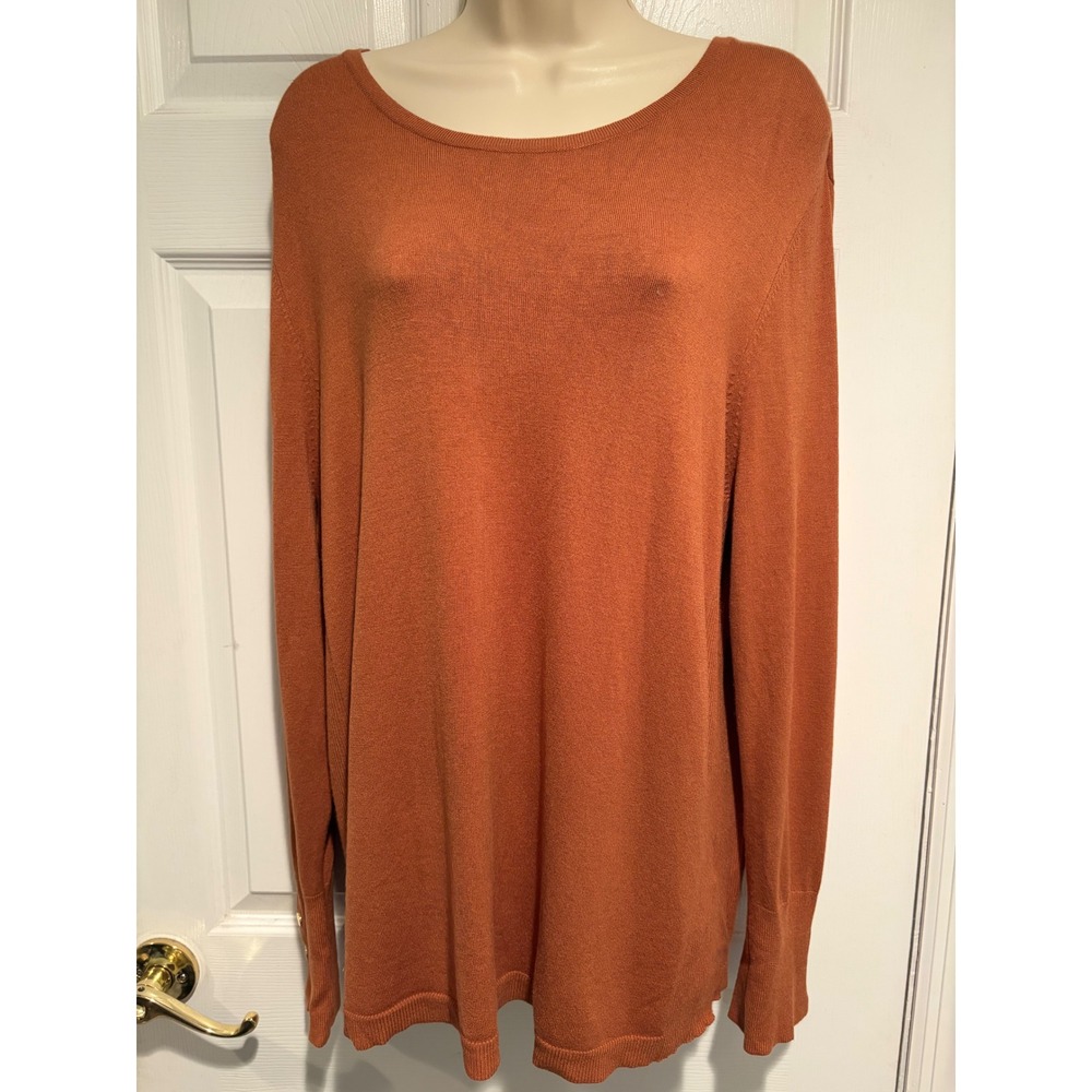 JM Collection Womens 1X Rust Orange Scoop Neck Long Sleeve Knit Sweater FA25